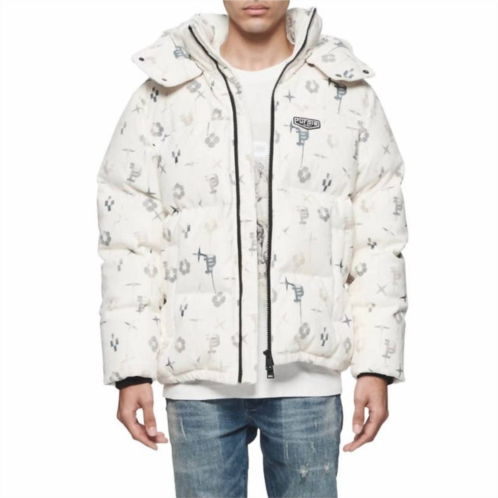 Purple Brand printed corduroy puffer jacket in off white