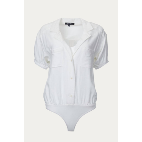 Fore linen-blend thong bodysuit in off white