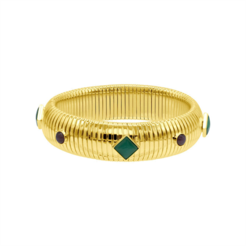 Adornia 14k gold plated .75 tall omega bracelet with color stone