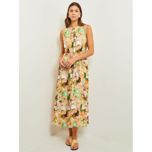 Misook maxi shift dress - pleated watercolor woven