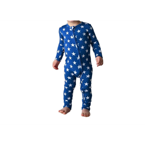 Gigi and Max babys bamboo pajama usa 4th of july zip onesie in blue multi