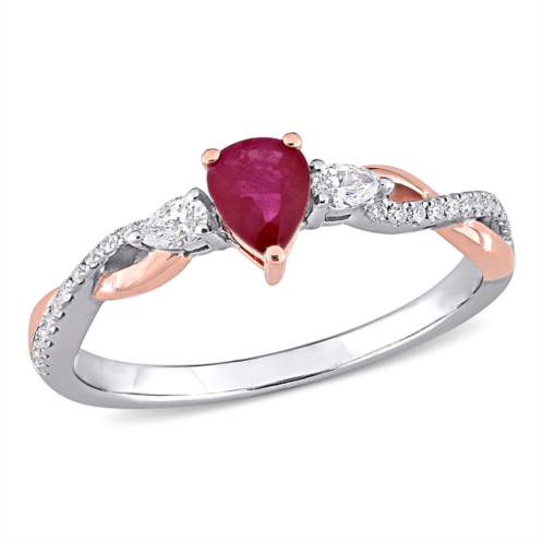 Mimi & Max 2/5ct tgw ruby 1/5ct tdw diamond 3-stone promise ring two-tone 14k white rose gold