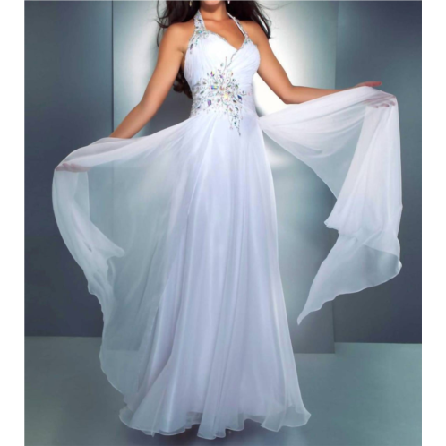 MAC DUGGAL flowy halter gown in white