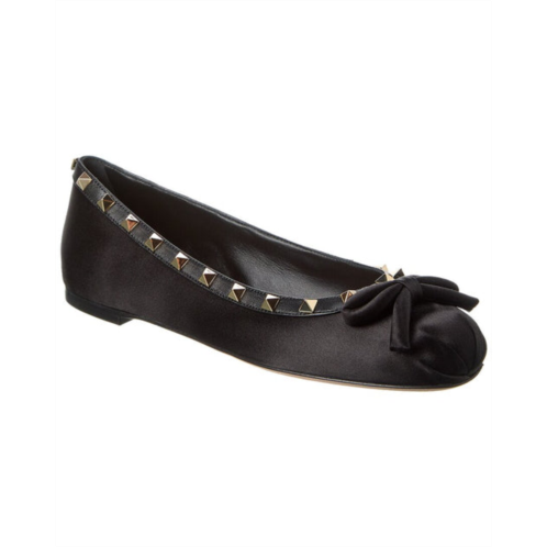 Valentino rockstud satin & leather ballerina flat