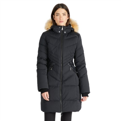 Pajar womens countess mixed media quilted coat with detachable hood and faux fur trim