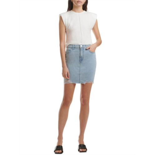 Jen7 womens mini frayed hem denim skirt