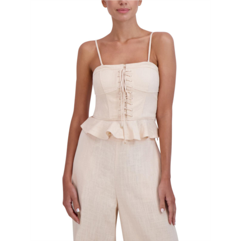 BCBGMAXAZRIA womens linen blend corset seamed peplum top