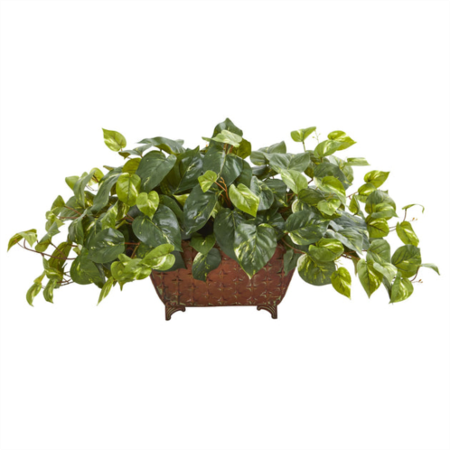 HomPlanti pothos artificial plant in metal planter