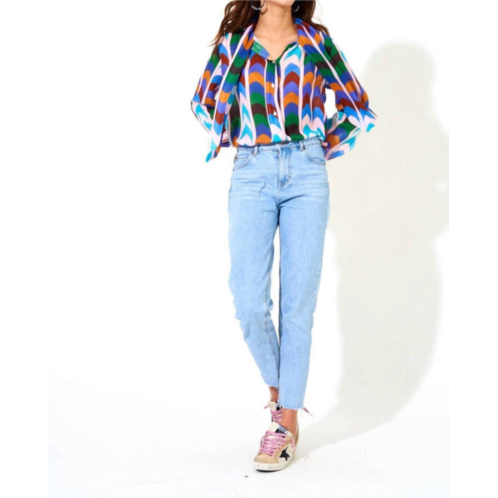 Oliphant tie neck blouse in milano blue