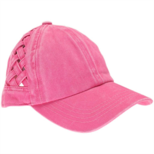 C.C BEANIE womens basket woven criss cross pony cap in pink