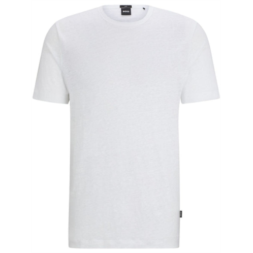 Hugo Boss mens tiburt 456 linen crew neck short sleeve t-shirt, white