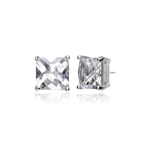 Genevive sterling silver with diamond cubic zirconia princess solitaire stud earrings