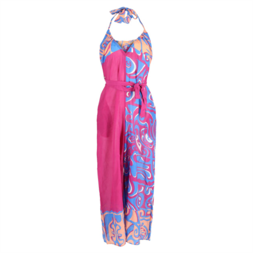 Emilio pucci printed halter neck jumpsuit in fuchsia viscose