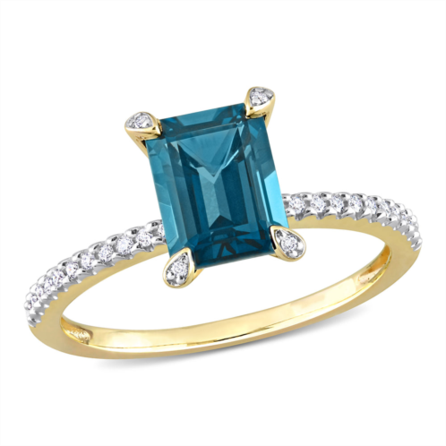 Mimi & Max 2ct tgw london blue topaz 1/10ct tdw diamond ring 14k yellow gold