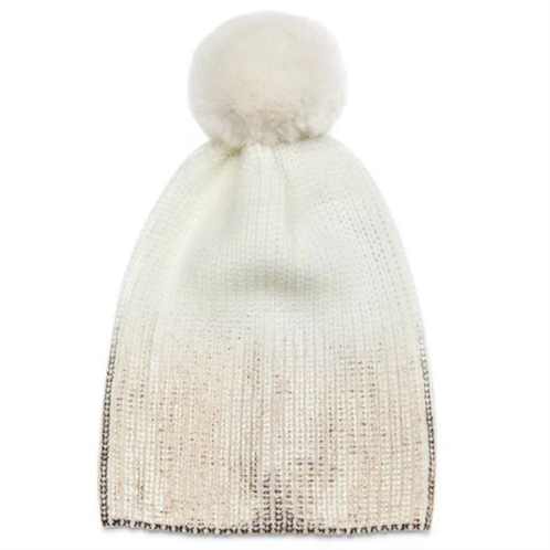 Jocelyn women gold metallic pom pom knit hat beanie one size in ivory rose