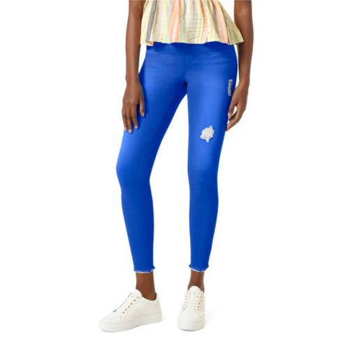 HUE ripped denim high rise skimmer legging in deep ultramarine