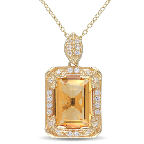 Mimi & Max 6 3/4ct tgw emerald cut citrine-white topaz and diamond halo necklace in yellow silver