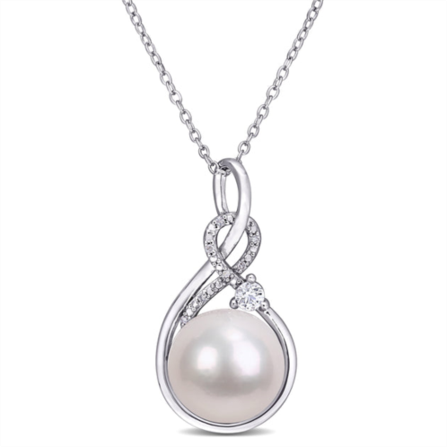 Mimi & Max 11-12mm cultured freshwater pearl 1/6ct tgw created white sapphire and diamond necklace