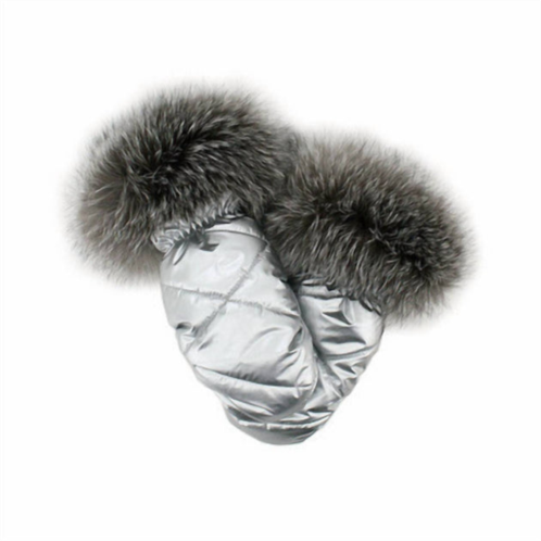 Mitchie womens nylon mittens with fur trim in silver