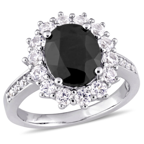 Mimi & Max 4 3/4ct tgw black sapphire and created white sapphire ring in sterling silver