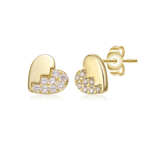 Genevive sterling silver 14k gold plated clear cubic zirconia heart stud earrings