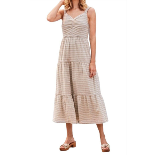 Ecru mirren gathered front tiered dress in eucalyptus shadow check