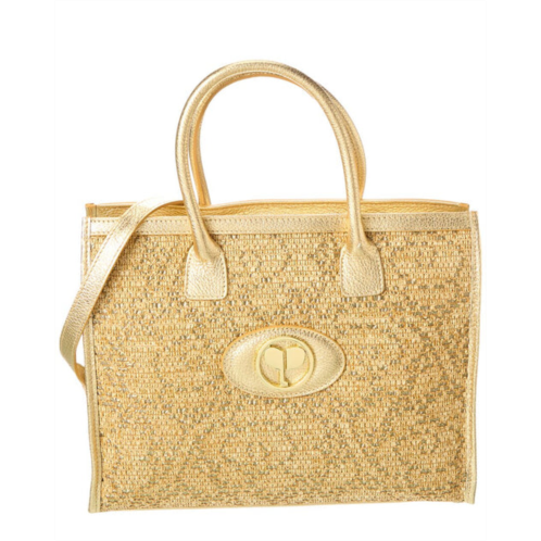 Persaman New York roison raffia & leather tote