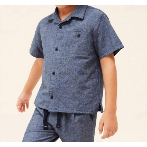 Mayoral boys linen short sleeve shirt in blue