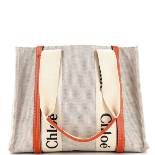 Chloe woody tote canvas with leather medium