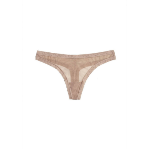 Blush Lingerie womens mesh lace trim thong panty in malt