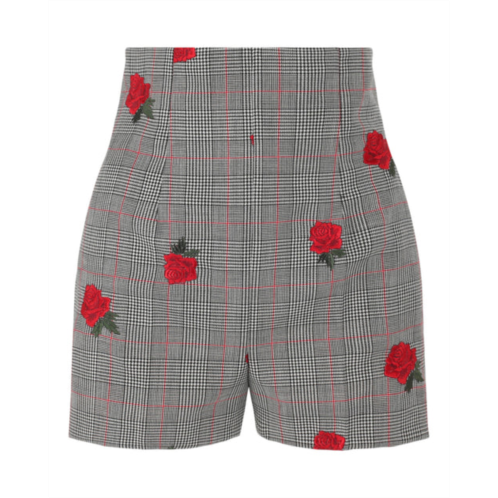 Versace rose-embroidered check-print shorts