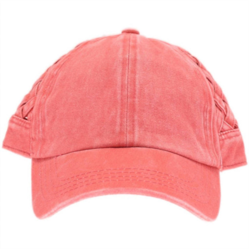 C.C BEANIE womens basket woven criss cross pony cap in coral