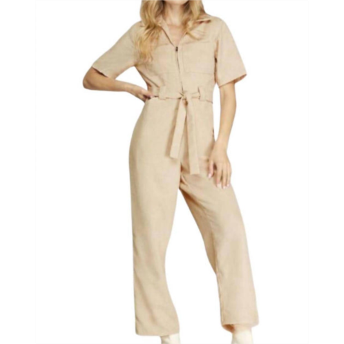 SHE + SKY corduroy belted jumpsuit in ecru