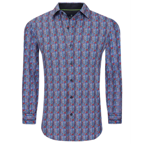 Tom Baine slim fit performance long sleeve geometric button down