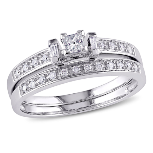 Mimi & Max 1/3ct tw princess cut baguette diamond bridal set 10k white gold