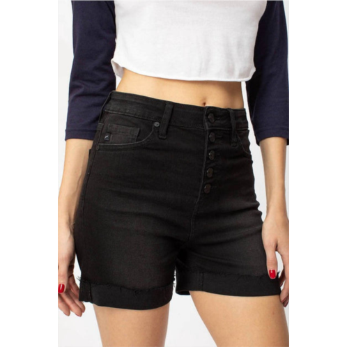 KanCan high rise cuffed hem shorts in black