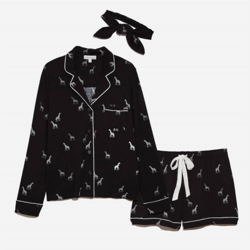 PJ Salvage giraffe manor short pajama set in black