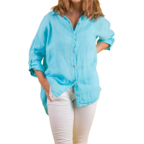 GIGI MODA terina linen button down shirt in turquoise