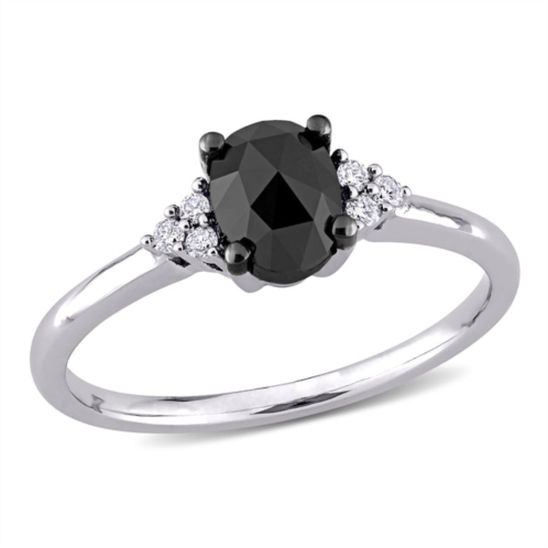 Mimi & Max 1ct tw oval and round-cut black and white diamond engagement ring in 14k white gold