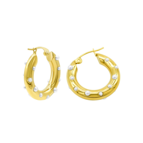 Adornia tarnish resistant 14k gold plated pearl-studded hoop earrings