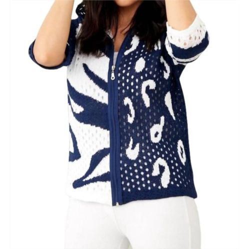 French kyss crochet safari zip hoodie in navy