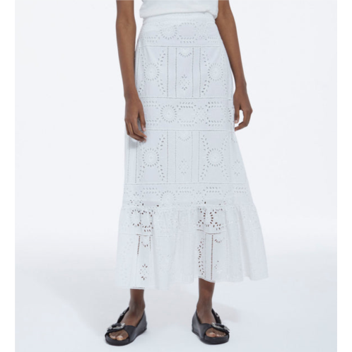 The Kooples flowing white cotton long skirt w/ embroidery