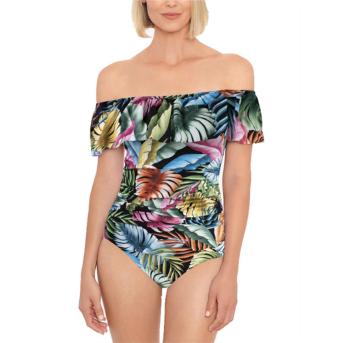 Swim Solutions womens printed ruffled one-piece swimsuit