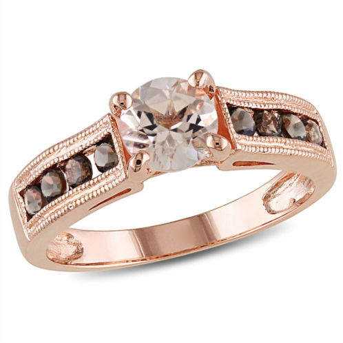 Mimi & Max 1 1/4ct tgw morganite and smokey quartz ring in rose plated sterling silver