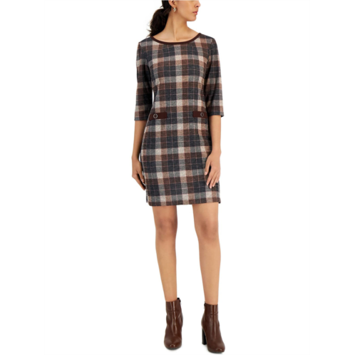 Connected Apparel womens plaid mini sheath dress