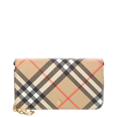 Burberry check e-canvas & leather wallet on chain