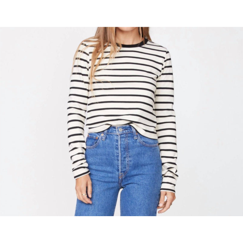 MONROW stripe cropped long sleeve in natural/ black