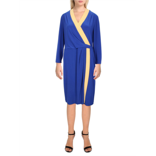 Kasper womens colorblock midi wrap dress