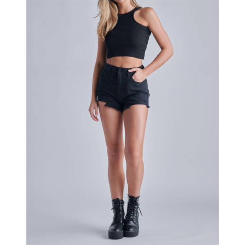 HIDDEN finn super high rise frayed shorts in black