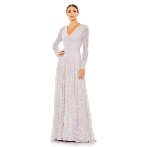 Mac Duggal beaded lace long sleeve wrap over gown